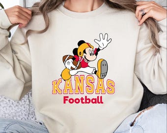 Kansas Football Mickey Sweatshirt, Cute Mouse Football Hoodie, Game Day Disney Sweater, Unisex Fall Sports Sweatshirt, Kansas Game Day