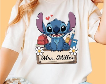 Disney Stitch Teacher T-shirt, Personalized Teacher Tee, Back to School Shirt, Stitch Teacher Name Shirt, Stitch Elementary Teaching Gift