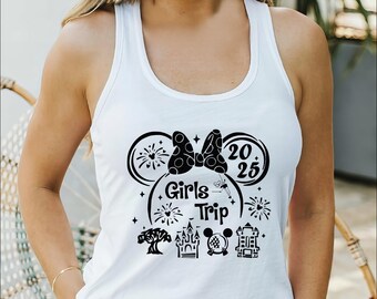 Disney Girls Tank Top, Girls Trip 2025, Disney Women Cruise Tank Tops, Girls Travel Tanks, Disney Silhouette Tank Top, Funny Tanks