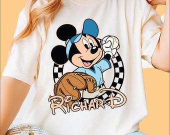 Custom Mickey Baseball Name Shirt, Disney Baseball T-Shirt, Mickey Mouse Baseball Tee, Baseball Shirt, Game Day Tee, Baseball Hoodie