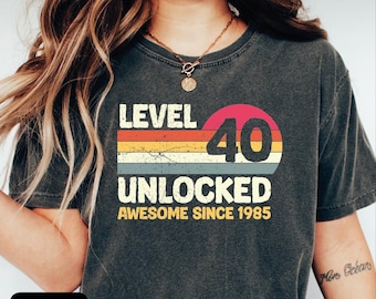 Comfort Colors Level 40 Unlocked Shirt, 40th Birthday Gift, Video Game Men's Gift, 40 Year Old T-shirt, Gamer Shirt For Him, 40 Birthday Tee