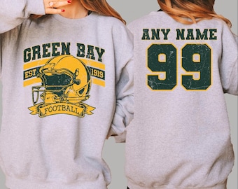 Green Bay Football Vintage Style Sweatshirt, Custom Name Number Green Bay Sweatshirt, Green Bay Long Sleeve, Green Bay Game Day Shirt, BP