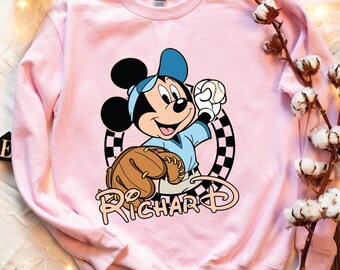 Custom Mickey Baseball Name Sweatshirt, Disney Baseball Sweater, Mickey Mouse Baseball Hoodie, Gift for Mom, Baseball Gift, Baseball Mom