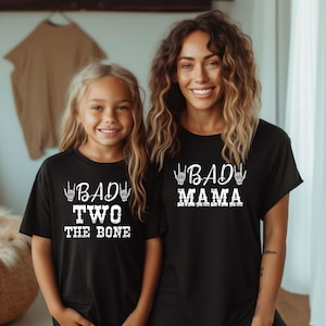 Custom Bad Two The Bone Birthday Matching Family Shirts, 2nd Birthday boy, Skeleton Rock Biker Birthday Party, Mommy and Me Shirts