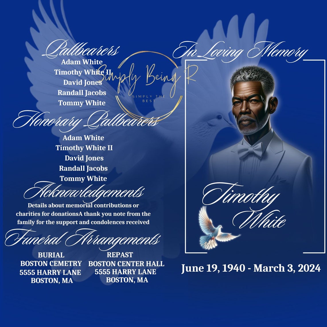 Elegant Obituary Template | Memorial Service Program (digital Download ...
