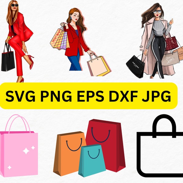 Handbag SVG File,  Woman Handbag Svg,  Shopping Woman svg, Shopping Girl svg, Fashion Women Handbag Svg, Ladies handbag silhouette