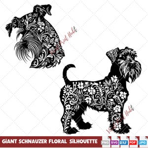 Design floral SVG chien schnauzer, cadeau réconfortant pour les amoureux de schnauzer, conception de planche à découper, fichier de coupe bricolage, cadeau toiletteur de chien, hommage au chien.