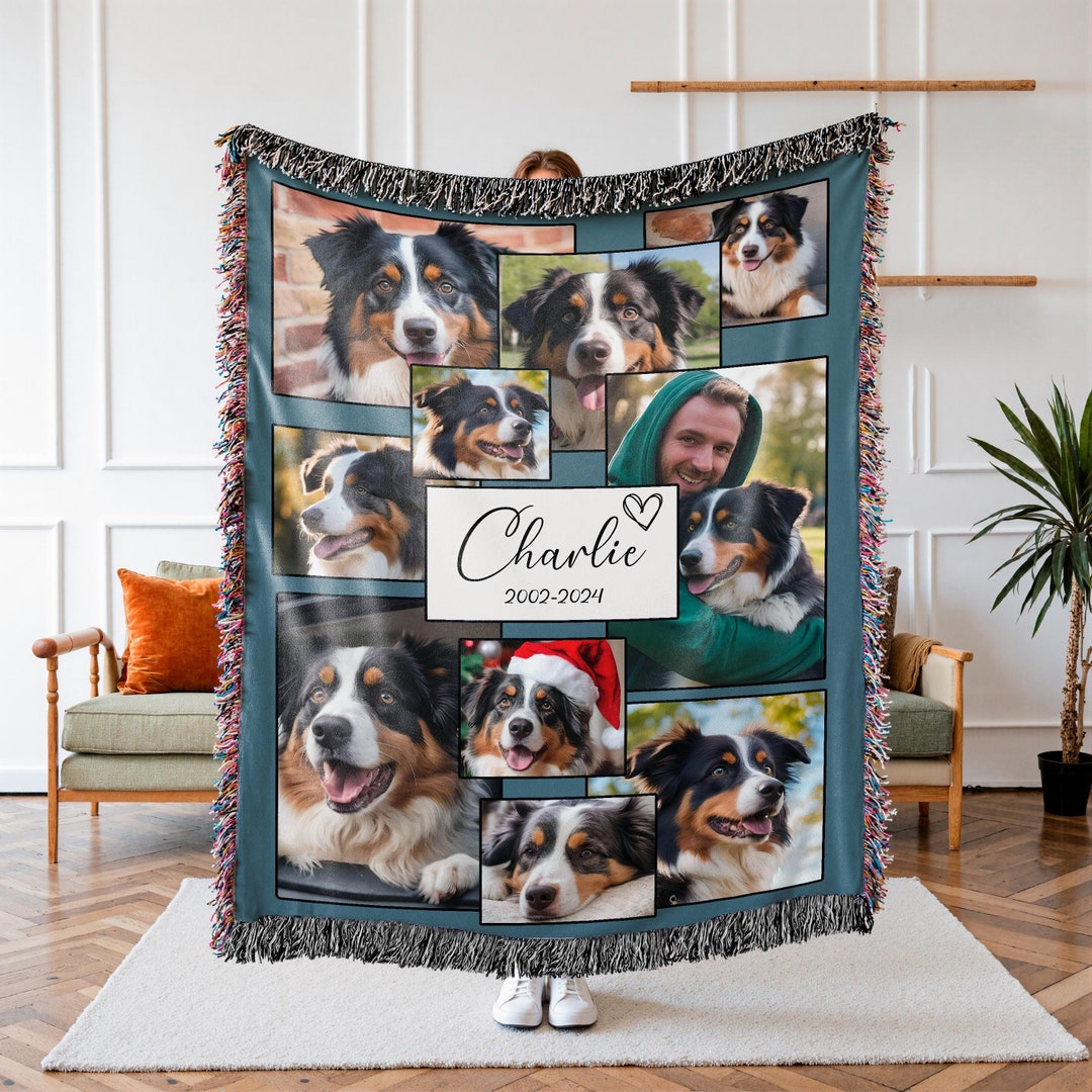 Personalized Pet Memorial Woven Blanket Velveteen Custom Dog Loss Gift ...