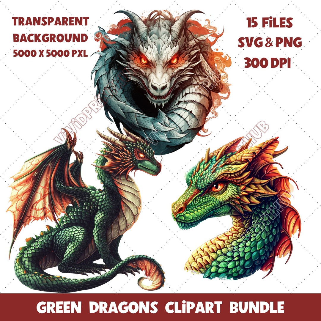 Green Dragon Clipart Bundle - SVG & PNG, 300 Dpi Clipart Collection for ...