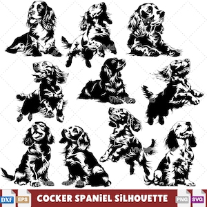 Cocker Spaniel SVG Bundle, Hund Silhouette SVG für Cricut, Cocker Spaniel Lasergravur, Datei Vektorschnittdateien, Sublimationsdesign.