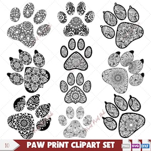Pootafdruk SVG-set, hondenpoot SVG-bundel met mandala-ontwerp, perfect cadeau voor hondenmoeders, hondenpootornament, sticker pootafdruk, cadeau hondenverzorging.