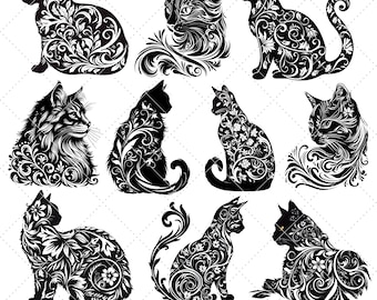 Black Cat Floral Silhouette SVG Bundle – Laser Cut Files