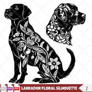 Labrador Retriever Blumen Silhouette SVG Labrador Hund Ornament Silhouette Laser Gravur Dateien Cricut Projekte Geschenk für Hundemama & Groummer