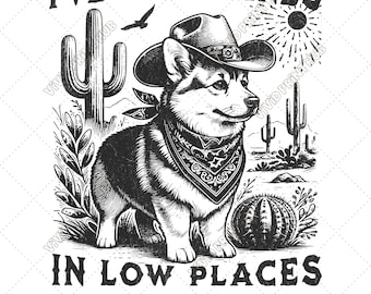 Vintage Corgi T-Shirt Design Funny Corgi PNG Design I've Got Friends In Low Places Retro Western Dog Tee Corgi Mom Gift Laser Engraving DXF.