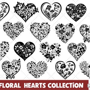 Floral Heart Clipart Bundle - 20 Elegant Flower Heart Designs for Creative SVG Projects, Perfect for Weddings & Special Occasions!