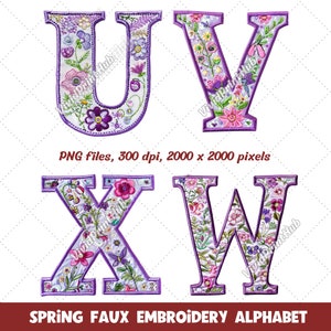 Spring Floral Alphabet - Lavender Faux Embroidery Letters, Floral ...
