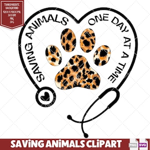 Salvataggio di animali Clipart PNG Stampa leopardata, Vet Tech SVG per gli amanti dei cani da salvataggio, Amore per gli animali fai da te, Regalo perfetto per la settimana della Vet Tech, Ciondolo stetoscopio