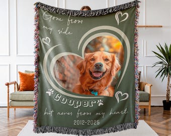 Personalized Pet Memorial Woven Blanket, Custom Dog/Cat Loss Gift