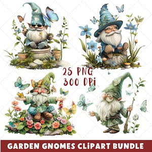 Spring Gnome Clipart PNG Collection of 25 Watercolor Garden Gnomes for Scrapbooking Sublimation Easter Spring Decor Nursery Gifts