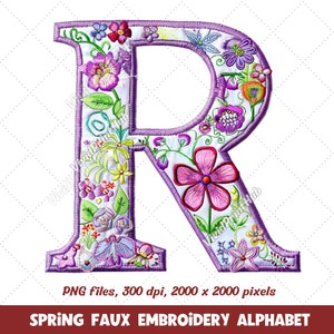 Spring Floral Alphabet - Lavender Faux Embroidery Letters, Floral ...