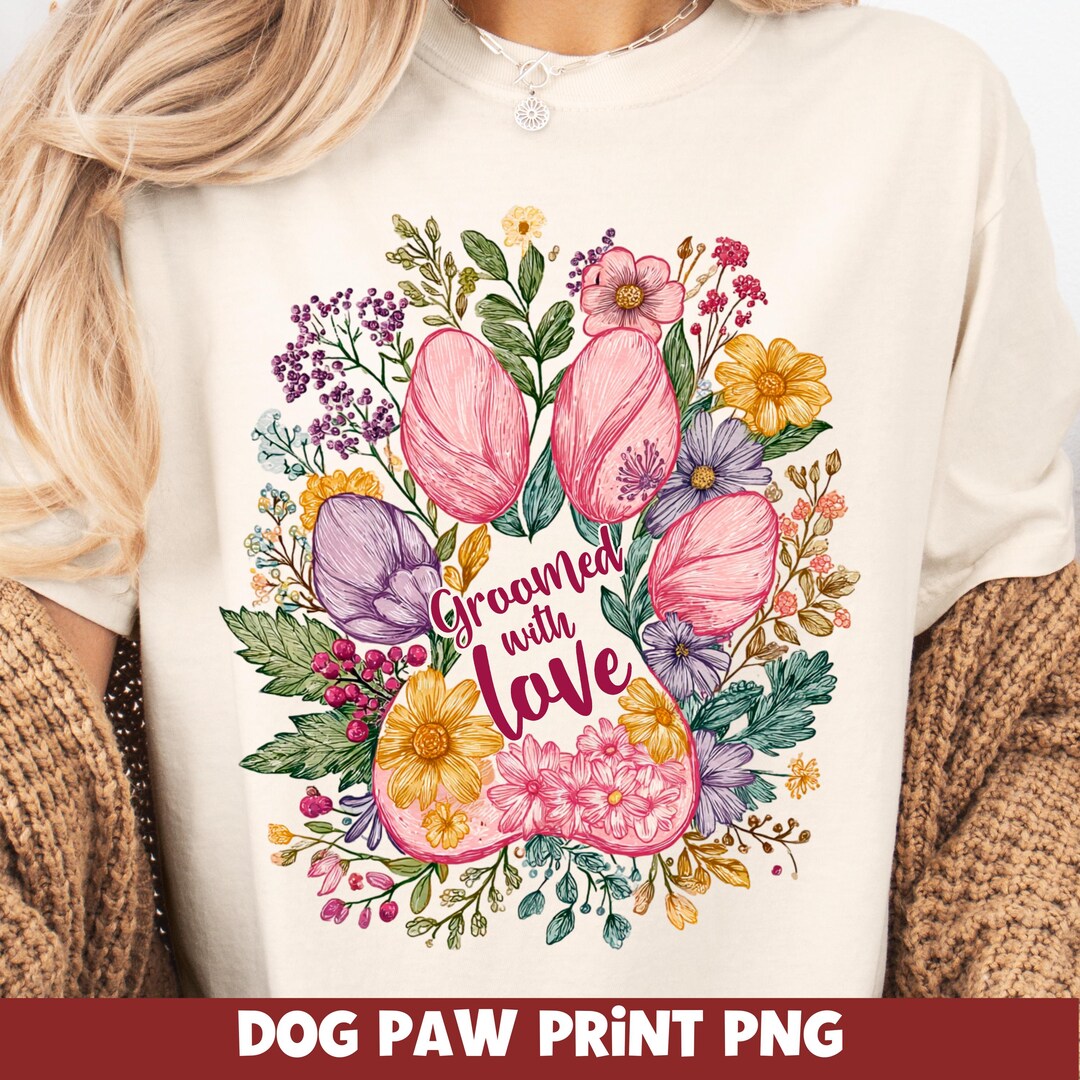 Floral Dog Paw PNG Sublimation Design– Paw Print Clipart for Dog Mom ...