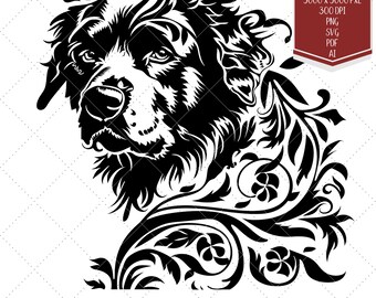 Blommig hundsilhuett SVG - hundhuvud PNG Clipart för Cricut, laserskurna filer, perfekta presenter för husdjursälskare, hantverksprojekt, hund SVG