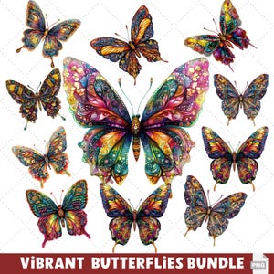 Schmetterling PNG Bundle Glühende Blumen Schmetterling Clipart Offene Flügel Schmetterling für Sublimation Scrapbooking Digitale Aufkleber und Journaling.