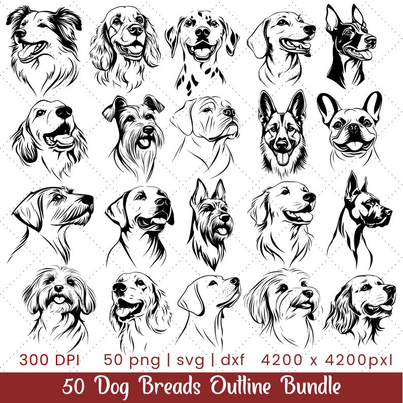 50 Dog Breeds SVG Bundle – Dog Silhouette & Face Vector for Cricut ...