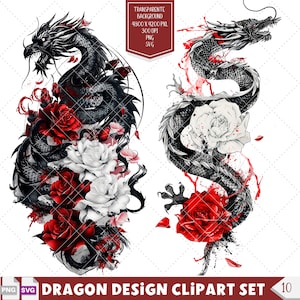 Japanese Dragon clipart featuring intricate designs for printable projects, dragon tattoos, and stencils. Ideal for crafting, printable designs, and creative tattoo ideas.