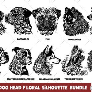 50 Hunderassen SVG Bundle, beliebtesten Blumenhund SVG-Dateien für Cricut & Lasergravur, Blumen Silhouette Hunderasse Clipart, Hund Mama Geschenk
