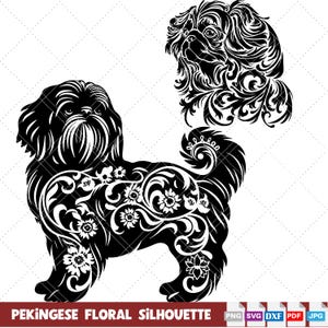 Motif floral pékinois, SVG sincère pour les amoureux des chiens, conception de planche à découper, fichier de découpe bricolage, en mémoire d'un chien, cadeau pour toiletteur de chien, hommage au chien.