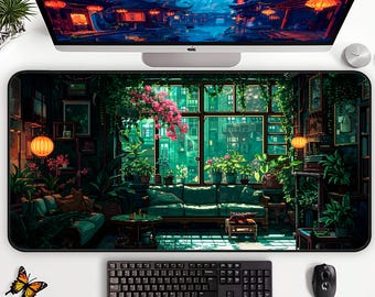 Lofi Japanese Pixel Mouse Pad, Ghibli-Inspired Japandi Art, Roommate Gift