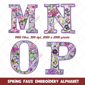 Spring Floral Alphabet - Lavender Faux Embroidery Letters, Floral ...