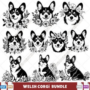 Corgis SVG Bundle für Cricut & Laser Gravur Corgis T-Shirt Design Boho Corgis Silhouette in Blumen Geschenk für Corgis-Liebhaber Corgis Geschenke.