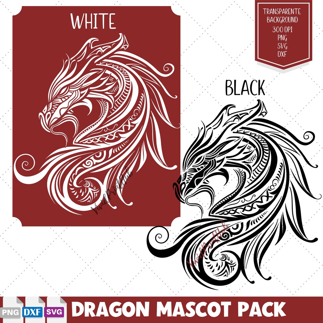 Dragon Mascot SVG Pack Black & White Set- Perfect for Tattoos and ...