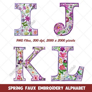 Spring Floral Alphabet - Lavender Faux Embroidery Letters, Floral ...