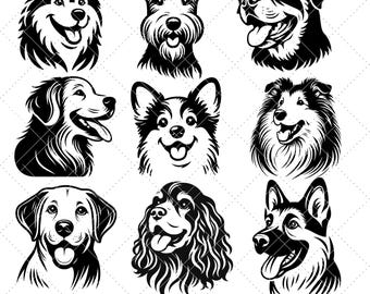 Dog Breeds SVG Bundle: 50 Happy Dog Silhouettes, Vector Art,  Laser Cut Files