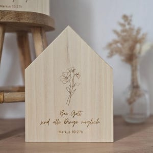 Christliche Holzdeko Dekohaus gelasert | „Bei Gott sind alle Dinge möglich.“ | Markus 10:27b | christliches Geschenk