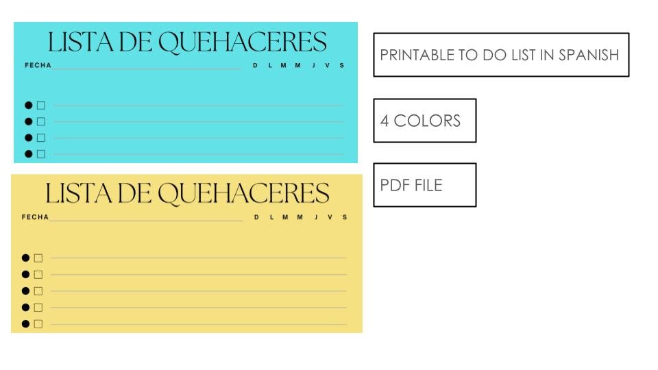 Printable to Do List in Spanishlista De Quehaceresdaily, Weekly Todo