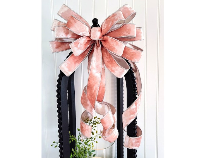 Prett Pink Valentine'sVelvet Deluxe Chic LARGE 10x18-40in Pink Velvet Bow with Silver Lining, wired ribbon/fuss-free, FREE Shipping.