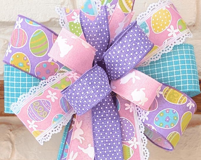 Easter Wreath Bow, Pastel Ribbon Decor, Spring Celebration