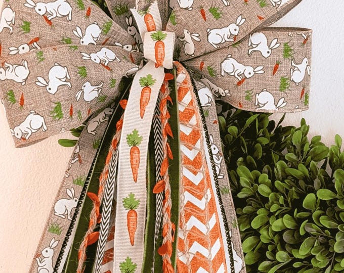Easter Bunny and Carrot Ribbon and Trim Wreath Bow