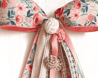DeLuxe Chic Floral Spring Summer Ribbon Trim Bundle Wreath Bow: Blush Pink, Sage, Cream