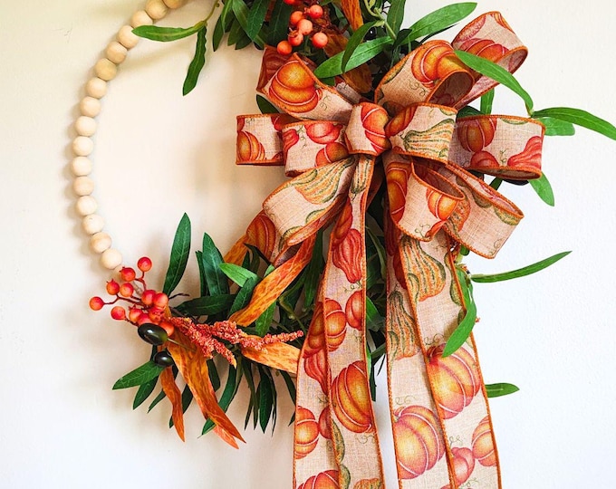 Fall Pumpkin Wired Ribbon Bow: Thanksgiving Wreath or Lantern Decor