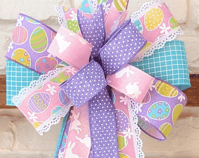 Easter Wreath Bow, Pastel Ribbon Decor, Spring Celebration