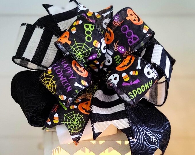 8x8in Halloween Wreath Bow: Multi-Ribbon Lantern Decoration