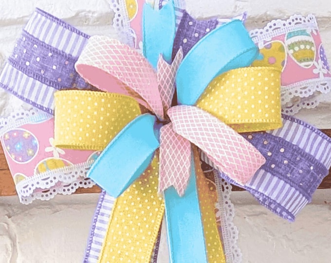 Easter Wreath Bow, Pastel Ribbon Decor, Spring Celebration