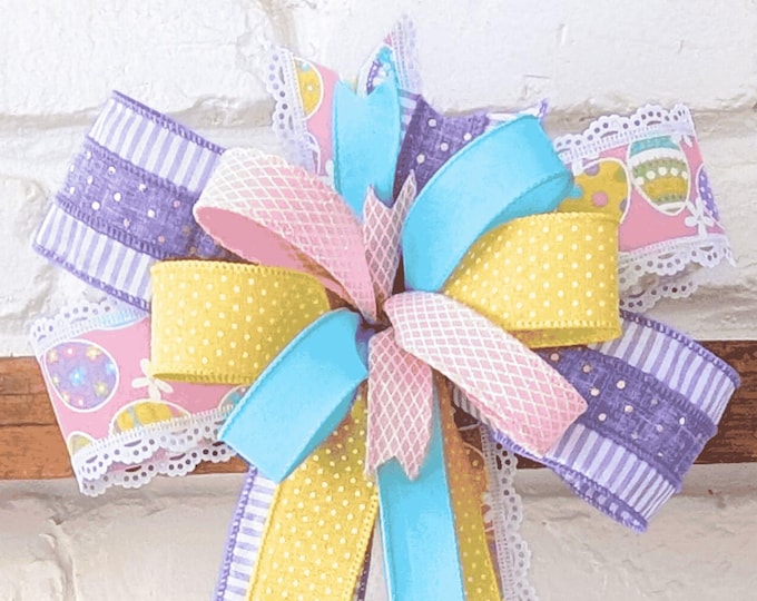Easter Wreath Bow, Pastel Ribbon Decor, Spring Celebration