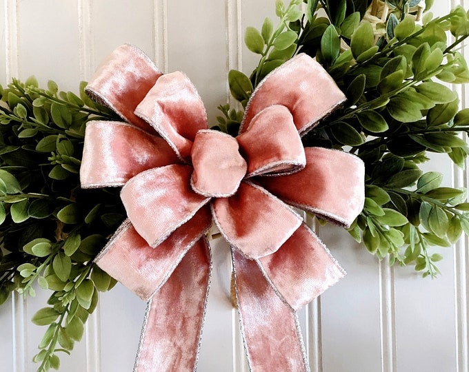8x14in Deluxe Soft Pink Velvet with Silver Lining Wired Ribbon Bow for Holidays, Wedding, Candy Christmas Whimsical