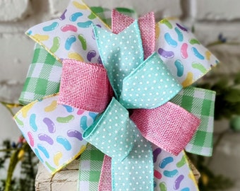 8x12 Jelly Bean Plaid Polka Dot Pastels Bow Great Lantern Bow, Wreath Bow, Easter Basket Decoration